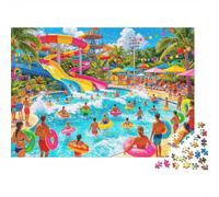 Water Park Jigsaw Puzzle 1000 Piezass Material Reciclable Summer Pool Divertido Puzzles for Boy & Girl Ages 6 Years Up Divertido y Desafiante Juego Familiar Actividad 38x26cm/1000pcs