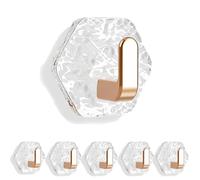 Water Ripple Hexagonal Self Adhesive Hooks, Ripple Design Heavy Duty Waterproof Adhesive, No Drill Bathroom Kitchen Wall Hooks for Keys & Home Decor Organizer (Gold 5pcs)