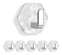 Water Ripple Hexagonal Self Adhesive Hooks, Ripple Design Heavy Duty Waterproof Adhesive, No Drill Bathroom Kitchen Wall Hooks for Keys & Home Decor Organizer (Silver 5pcs)