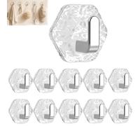 Water Ripple Hexagonal Self Adhesive Hooks, Ripple Design Heavy Duty Waterproof Adhesive, No Drill Bathroom Kitchen Wall Hooks for Keys & Home Decor Organizer (Silver 10pcs)