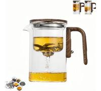 Water Separation Glass Teapot With Wooden Handle, Glass With Infuser Press Control Tea-Pot, Clear Glass Teapot, For Blooming Tea & Loose Leaf Tea (500ml/17.6oz) (500ML)