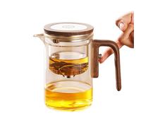 Water Separation Glass Teapot with Wooden Handle, Tetera de cristal con colador, Tetera de cristal con filtro, control de presión, Magic Tea Pot (600 ml, color madera)