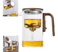 Water Separation Glass Teapot with Wooden Handle, Witchcraft Teapot, Magical Teapot with Infuser, Press Control Magical Teapot Glass, Glass Teapot, Magnetic Filter Teapot with Dual Infusers (720ml)