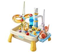Water Table for Kids - 20-Piece Beach Sensory Activity Station with Electric Pump | Outdoor Water Play Toy Boys and Girls Ages 4-8 | Pink or Beige Splash Tables fors Backyard, Patio, & Daycare