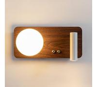 Water Transfer Wood Grain Wall Light, Ultra-Thin Metal Wall Lamp with Glass Lampshade, Bedside Reading Wall, Wall Lamps + G9 Socket, Creative Wall Lights(Walnut Color)
