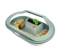 Water Turtle Tank, Clear Turtle Terrarium with Bottom Drainage System, Basking Stage and Transparent Lid, Spacious Habitat and Breeding Box for Hermit Crabs, Geckos, Small Reptiles