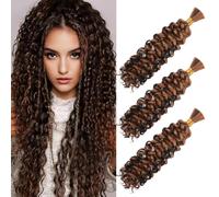 Water Wave Bulk for Braiding 16inch 100g With 2 Bundles Deep Wave Bulk Hair for Boho Braids No Weft Curly Wavy Synthetic Bohemian Braiding Hair Extensions for Women (P4/30, 16inch(50g/Bundle x6))