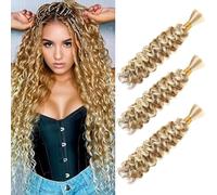 Water Wave Bulk for Braiding 16inch 100g With 2 Bundles Deep Wave Bulk Hair for Boho Braids No Weft Curly Wavy Synthetic Bohemian Braiding Hair Extensions for Women (27/613, 18inch(55g/Bundle x6))