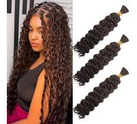 Water Wave Bulk for Braiding 16inch 100g With 2 Bundles Deep Wave Bulk Hair for Boho Braids No Weft Curly Wavy Synthetic Bohemian Braiding Hair Extensions for Women (4#, 16inch(50g/Bundle x6))