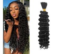 Water Wave Bulk for Braiding 16inch 100g With 2 Bundles Deep Wave Bulk Hair for Boho Braids No Weft Curly Wavy Synthetic Bohemian Braiding Hair Extensions for Women (1B, 16inch(50g/Bundle x2))