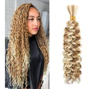 Water Wave Bulk for Braiding 18inch 110g With 2 Bundles Deep Wave Bulk Hair for Boho Braids No Weft Curly Wavy Synthetic Bohemian Braiding Hair Extensions for Women (27/613, 18inch(55g/Bundle x2))
