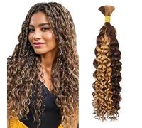 Water Wave Bulk Human Hair for Braiding 1 Bundles 50g 16 inch 100% Unprocessed Brazilian Virgin Human Hair Boho Braids Hair Human Braiding Hair No Weft Highlight Ombre P4/27 Color