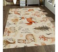 Watercolor Alfombra 120x150cm Thin lavable Alfombrilla retro Fox Rabbit and Deer Patterns antideslizante Backing Tapete para salon dormitorio cocina Floor moderno Neutral Easy Clean pelo corto