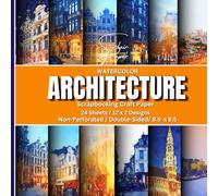 WATERCOLOR ARCHITECTURE SCRAPBOOKING CRAFT PAPER: Multi-purpose Decorative Craft Paper/50 Pages/24 Double-sided Sheets/12 x 2 Designs/Non-perforated/Scrapbooking, Art Projects and more