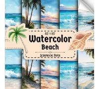 Watercolor Beach Scrabook Paper: 20 Double Sided Sheets, Sea Designs for Crafting, Origami, Collage, Decoupage, & More