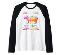 Watercolor Colorful Capybara Just a girl who loves Capybaras Camiseta Manga Raglan