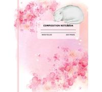 Watercolor Composition Notebook: Cat in floral illustration, 200 wide ruled pages