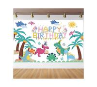 Watercolor Dinosaur Backdrop Cartoon Dinosaur Theme Happy Birthday Photography Background Jungle Animals Sign Wall Banner for Kids Birthday Party Back