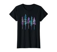 Watercolor Forest Outdoor Pine Tree Nature Hiking Camping Camiseta gráfica económica, Mujer, Negro, S
