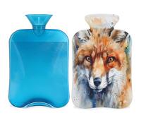 Watercolor Fox Head - Botella de agua caliente con funda, bolsa de agua caliente de 2 litros para aliviar el dolor, cuello y hombros, calentador de manos y pies