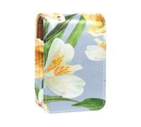 Watercolor Lily-01 - Estuche portátil para pintalabios para viajes, mini caja de almacenamiento de lápiz labial con espejo para mujeres y mujeres, bolsa de cosméticos de cuero, Varios colores, 9.5x2x7 cm/3.7x0.8x2.7 in