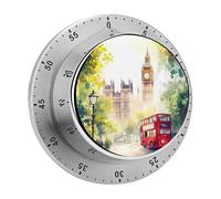 Watercolor London Street Big Ben Bus - Temporizador de cocina de 60 minutos, herramienta mecánica visual de gestión del tiempo para cocinar