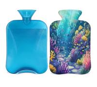 Watercolor Ocean Underwater World - Botella de agua caliente con tapa, botella de gran capacidad de 2 L, bolsa de agua para noches acogedoras, alivio del dolor, espalda, cuello y hombros