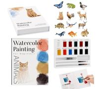 Watercolor Painting Book - Workbook With Brush & 12 Pre-Drawn Illustrations