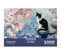 Watercolor Painting of Cute Black and White Kitten 1000 Stück Premium-Karton Puzzle Haunting Cat Stressabbau Familienspiel Puzzles Als Wohnaccessoires 52x38cm/1000pcs