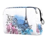 Watercolor Paris Eiffer Tower - Bolsa de cosméticos para mujer, neceser de viaje, bolsa organizadora de maquillaje grande con cremallera, multicolor, 18.5x7.5x13cm/7.3x3x5.1in, Neceser