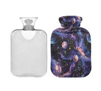 Watercolor Purple Planets Galaxy Classic - Botella de agua caliente con funda, bolsa de agua caliente reutilizable de 1 litro para calambres abdominales, cuello y hombros, alivio del dolor de cintura,
