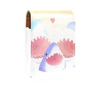 Watercolor Shark Family-01 - Estuche portátil para pintalabios para viajes, mini caja de almacenamiento de lápiz labial con espejo para mujeres y mujeres, bolsa de cosméticos de cuero, Varios colores, 9.5x2x7 cm/3.7x0.8x2.7 in