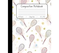 Watercolor Tennis Composition Notebook - Cute Aesthetic College Ruled Notebook for School, Notes & Journaling | Tennis Racket Pattern, 100 Sheets, 7.5 x 9.25