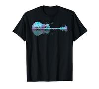 Watercolor Tree Sky Bird Music guitar Nature Acoustic guitar Camiseta