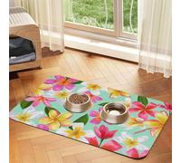 Watercolor Tropical Flowers Floral Plumeria,Waterproof Pet Feeding Mat,PU Leather Placemats for Cat Dog Water Bowl,Food Mats,30x45cm