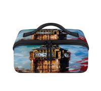 Watercolor UK London Big Ben - Bolsa de maquillaje de viaje, portátil, impermeable, abierta, plana, para artículos de tocador, cosméticos, organizador de viaje para mujeres y hombres