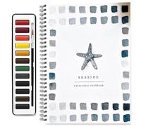 Watercolor Workbook,Beginner-Friendly Flowers,Animals Watercolor Workbooks,12 Colors Watercolor Paint Set With Paint Brush,Foldable Set,For Teens/Adults (Seaside)