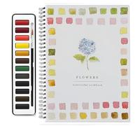 Watercolor Workbook,Beginner-Friendly Flowers,Animals Watercolor Workbooks,12 Colors Watercolor Paint Set With Paint Brush,Foldable Set,For Teens/Adults (flowers)