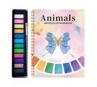 Watercolor Workbook - Painting Practice Book with 12-Color Paints & Brush | DIY Art Supply Set for Journaling Exercises School Kids Women Home Travel Birthday Creative Learning Gift