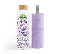 waterdrop® Botella de Agua 600ml - Cristal Borosilicato, Reutilizable y Ecológica, Boca Ancha, 100% Hermética, Sin BPA, Apta para Lavavajillas, Water Bottle, Cantimplora y Gimnasio