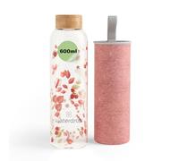 waterdrop® Botella de Agua 600ml - Cristal Borosilicato, Reutilizable y Ecológica, Boca Ancha, 100% Hermética, Sin BPA, Apta para Lavavajillas, Water Bottle, Cantimplora y Gimnasio