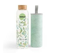 waterdrop® Botella de Agua 600ml - Cristal Borosilicato, Reutilizable y Ecológica, Boca Ancha, 100% Hermética, Sin BPA, Apta para Lavavajillas, Water Bottle, Cantimplora, Ideal Niños y Gimnasio