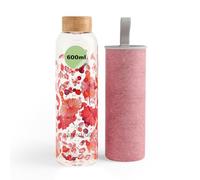 waterdrop® Botella de Agua 600ml - Cristal Borosilicato, Reutilizable y Ecológica, Boca Ancha, 100% Hermética, Sin BPA, Apta para Lavavajillas, Water Bottle, Cantimplora y Gimnasio