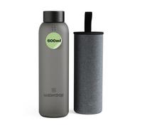waterdrop® Botella de Agua 600ml - Cristal Borosilicato, Reutilizable y Ecológica, Boca Ancha, 100% Hermética, Sin BPA, Apta para Lavavajillas, Water Bottle, Cantimplora, Ideal Niños y Gimnasio