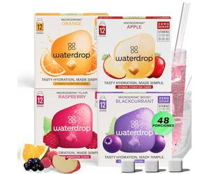 waterdrop® Microdrink Set Mix Clásico, 48 Pastillas Saborizantes Para Agua, Bebidas 4 Sabores Afrutados Sin Azúcar, baja en calorías y con vitaminas, Bebida Instantánea, Polvo de Hidratación