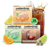 waterdrop® Mix Sabores de Frutas, 36 Pastillas Saborizantes Para Agua, Bebidas Sin Azúcar, Sabores Agua: NARANJA, COLA, LIMA, Refresco Instantaneo, Sobres