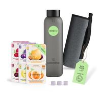 waterdrop® Starter Set, Botella de Vidrio 600ml + 18 Cubos Microdrinks, Saborizantes para agua, Pastillas en 6 Sabores Aromatizados, 0 Azúcar, Botella para Agua