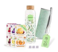 waterdrop® Starter Set, Botella de Vidrio 600ml + 18 Cubos Microdrinks, Saborizantes para agua, Pastillas en 6 Sabores Aromatizados, 0 Azúcar, Botella para Agua
