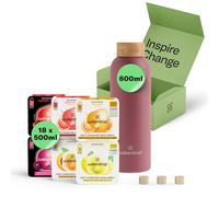 waterdrop® Starter Set Steel, Botella de Acero Inoxidable 600ml + 18 Cubos Microdrinks de Hidratación con Vitaminas en 6 Sabores - Pack Degustación con Botella Térmica de Doble Aislamiento, Sin Azúcar