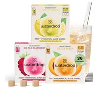 waterdrop® Té Frio Mix, 36 Pastillas Saborizantes Para Agua Sin Azúcar, Te Verde y Negro, 3 Sabores Agua: Melocotón, Limón, Frambuesa, Refresco Instantaneo, Infusiones Variadas Polvo, Ice Tea